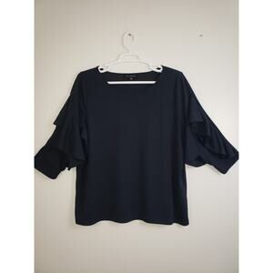 (N5) Eloquii Womens Top Size 22/24 Ruffle Sleeve Navy Office Siren Fairycore